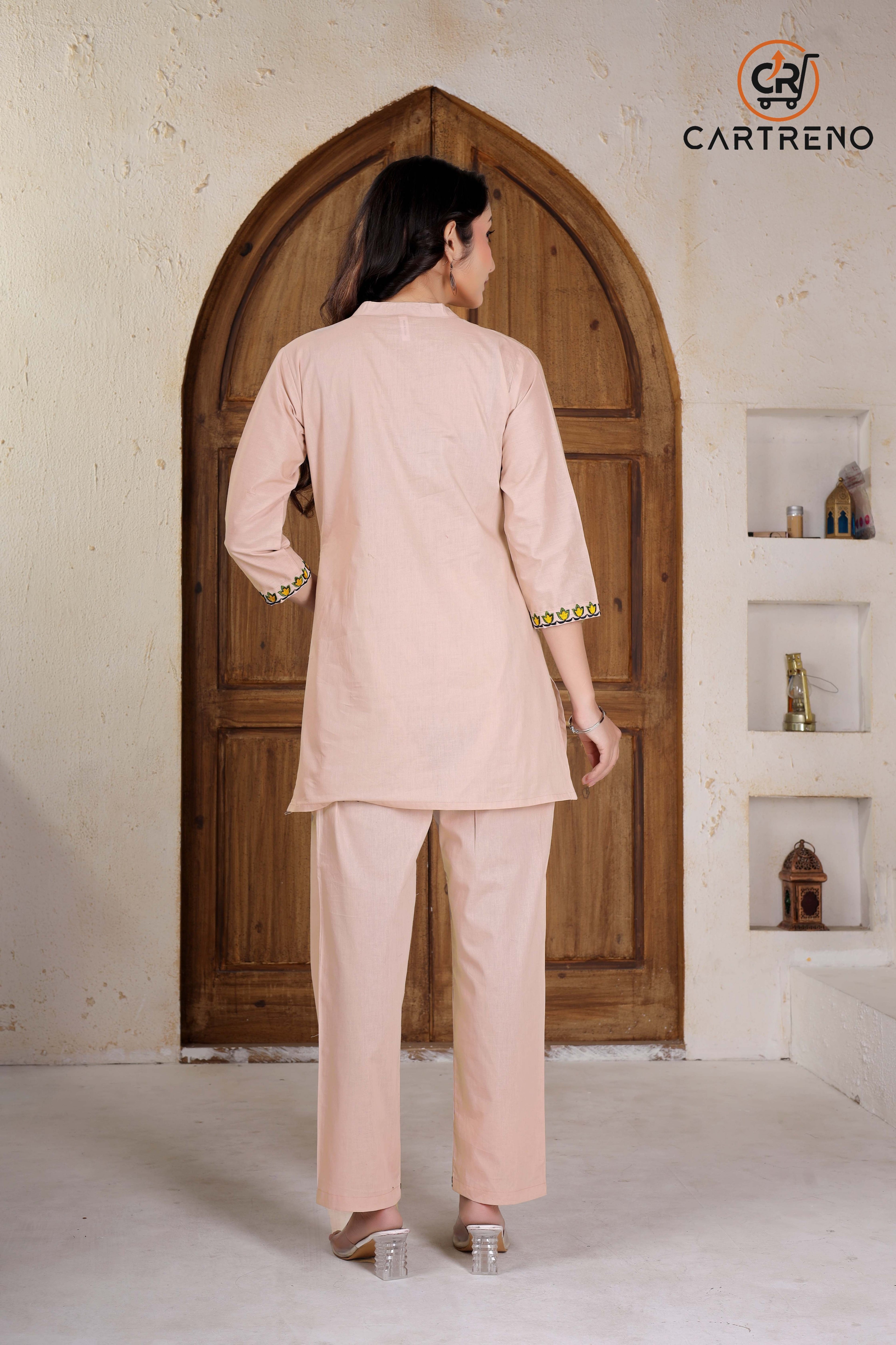 Premium Cotton Off White Multi Thread Embroidered Co-Ord Set