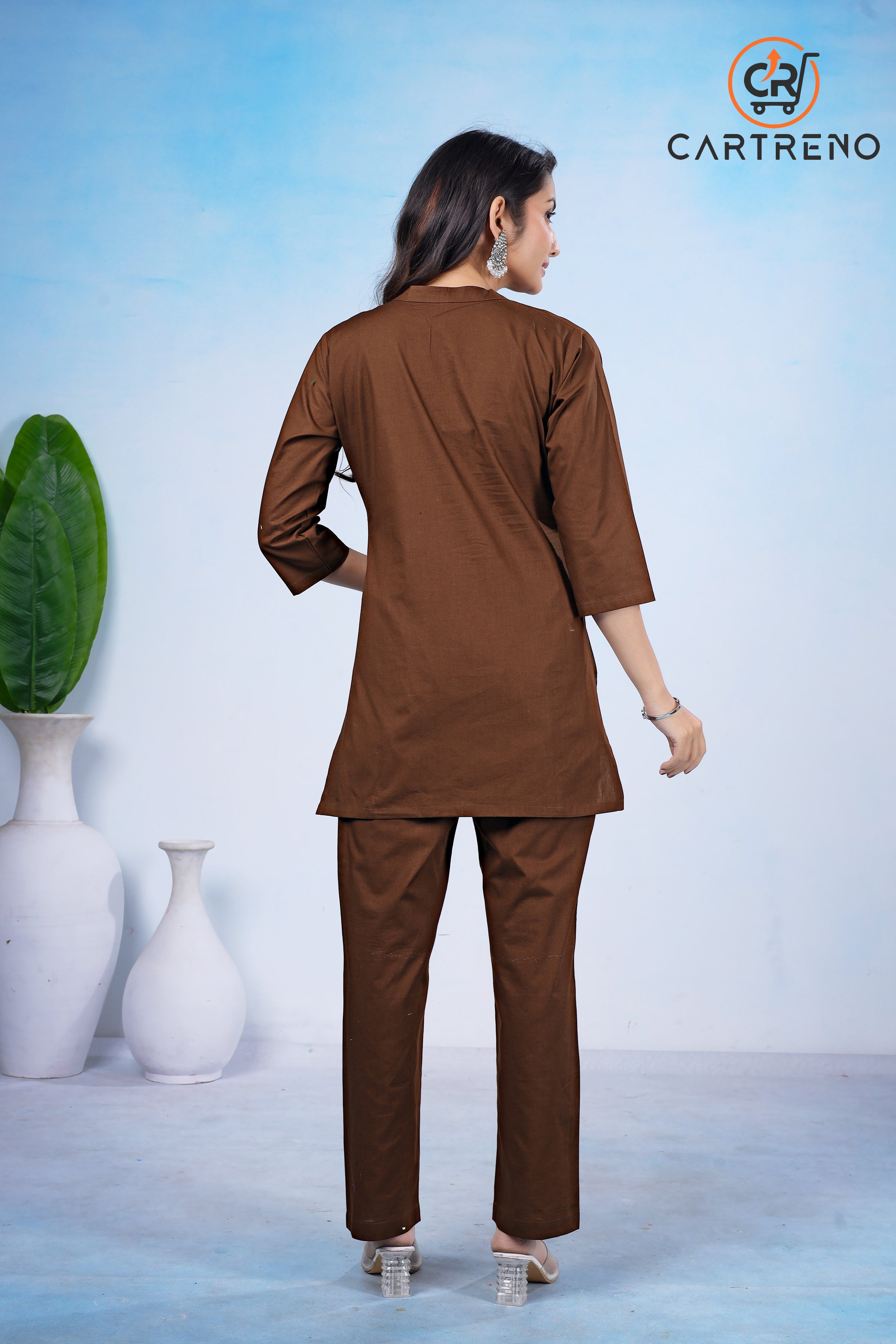 Premium Cotton Brown Embroidered Co-Ord Set