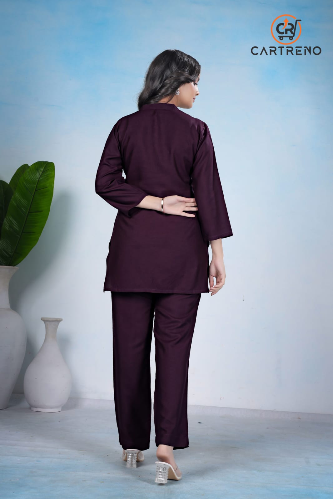 Wine Purple Embroidered Co-Ord Set