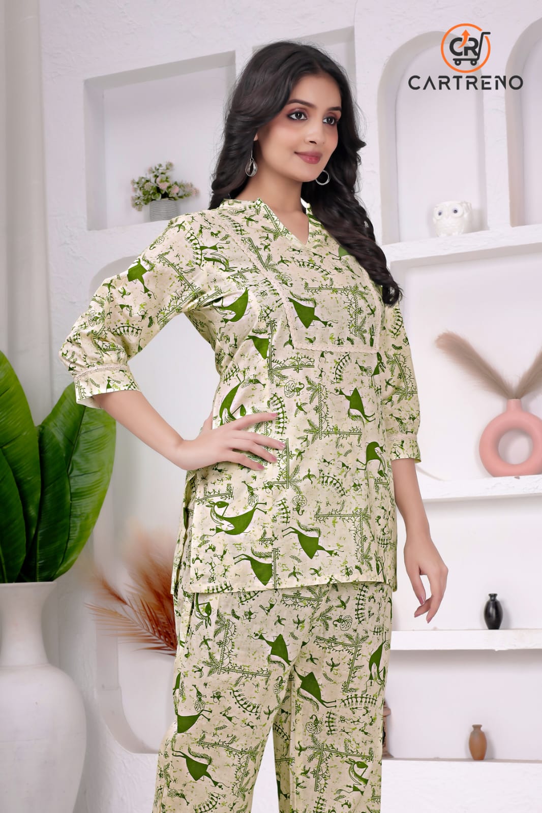 Green Leaf Print Cotton Co-Ord Set