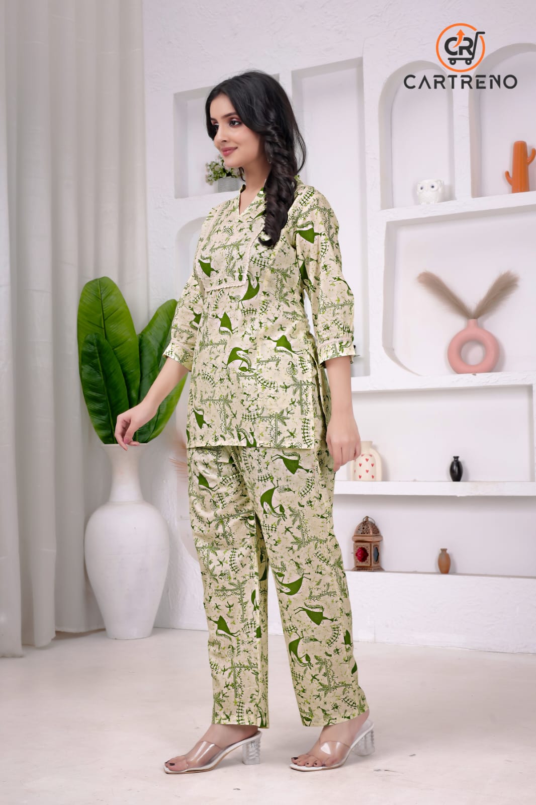 Green Leaf Print Cotton Co-Ord Set