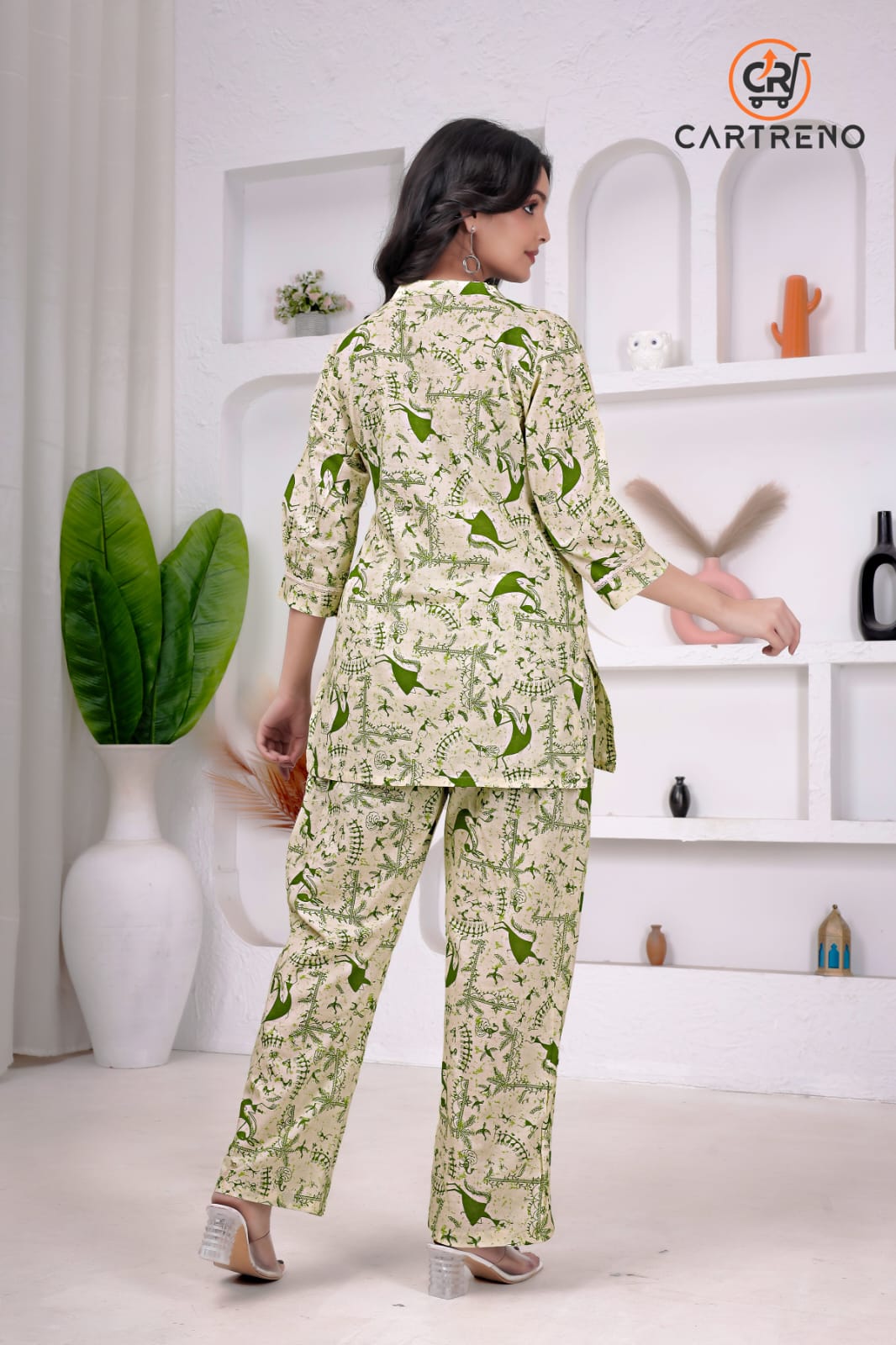 Green Leaf Print Cotton Co-Ord Set