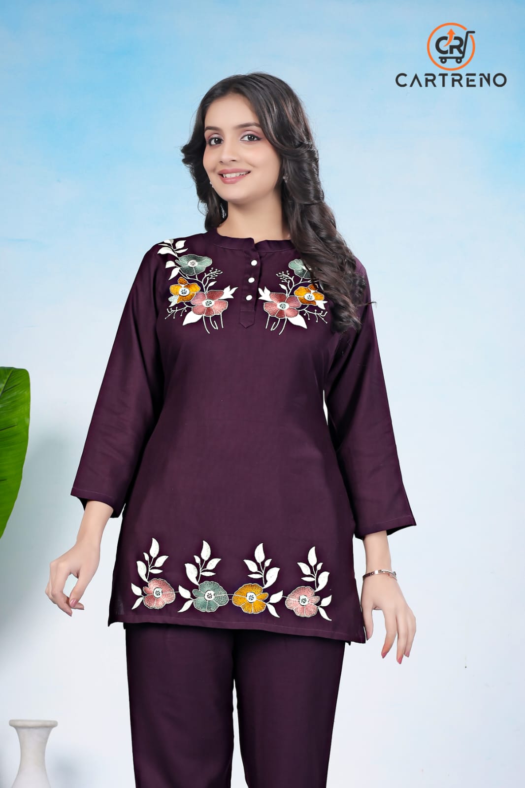 Wine Purple Embroidered Co-Ord Set