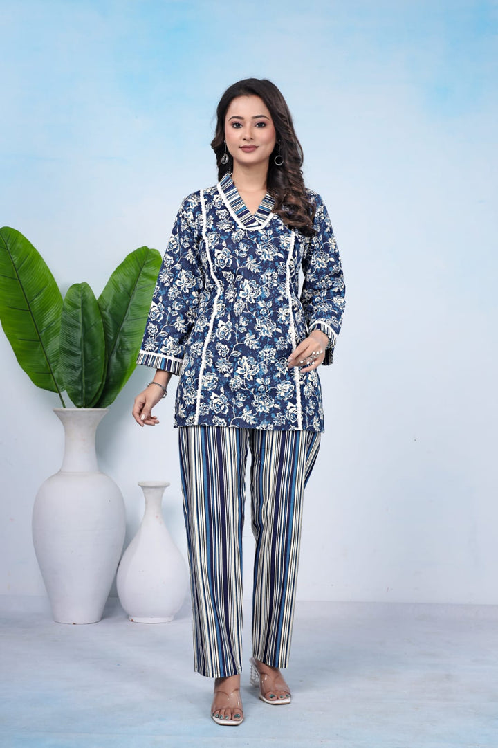 Blue Floral Print Co-Ord Set