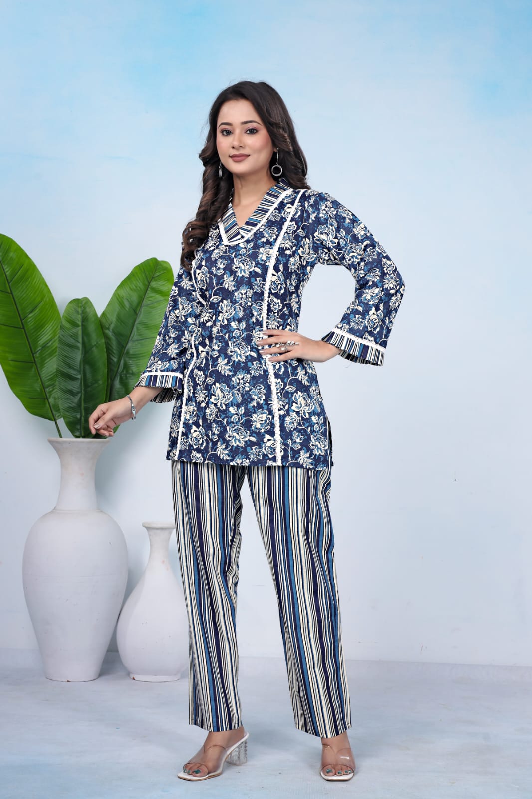 Blue Floral Print Co-Ord Set