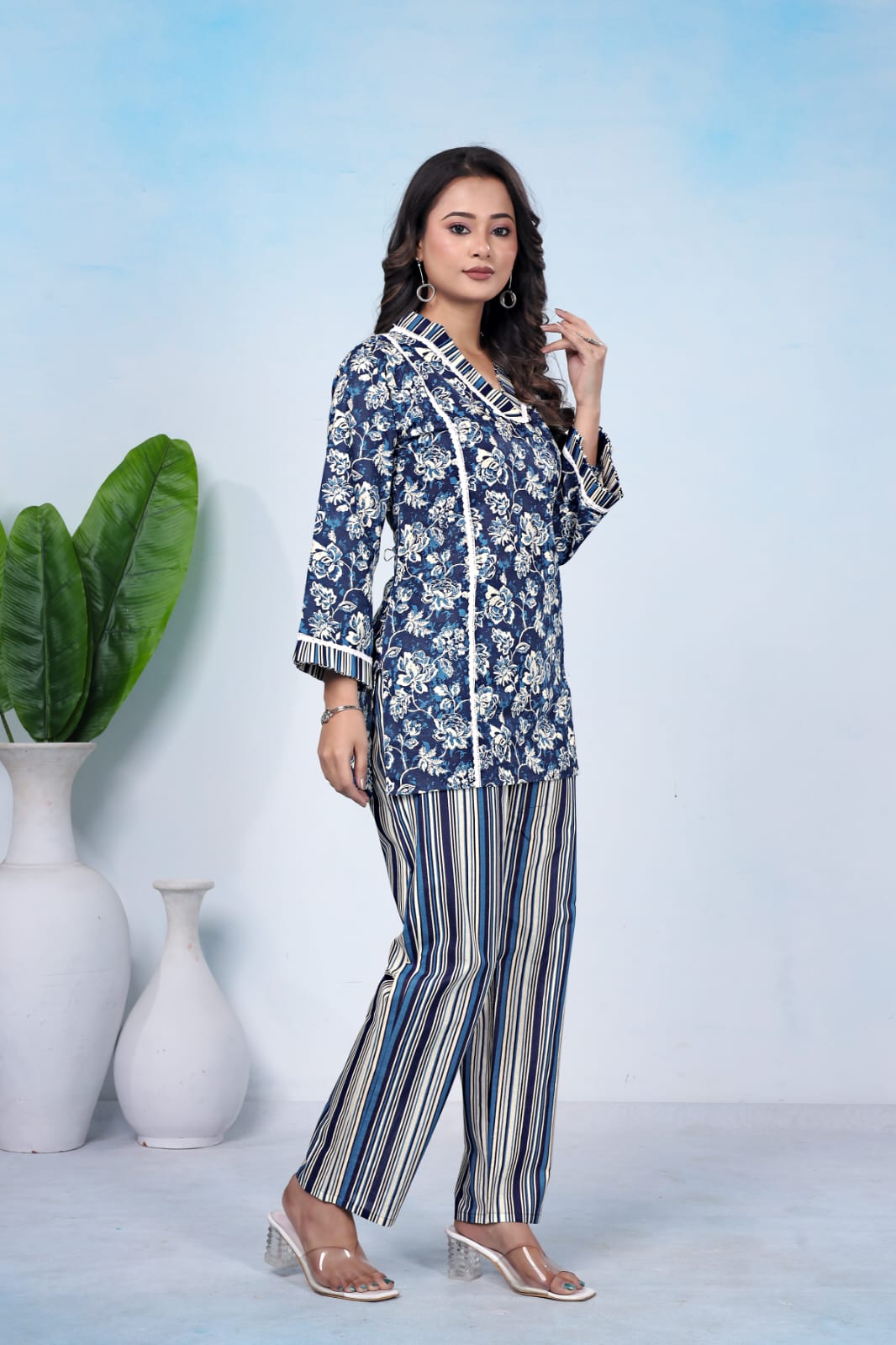 Blue Floral Print Co-Ord Set